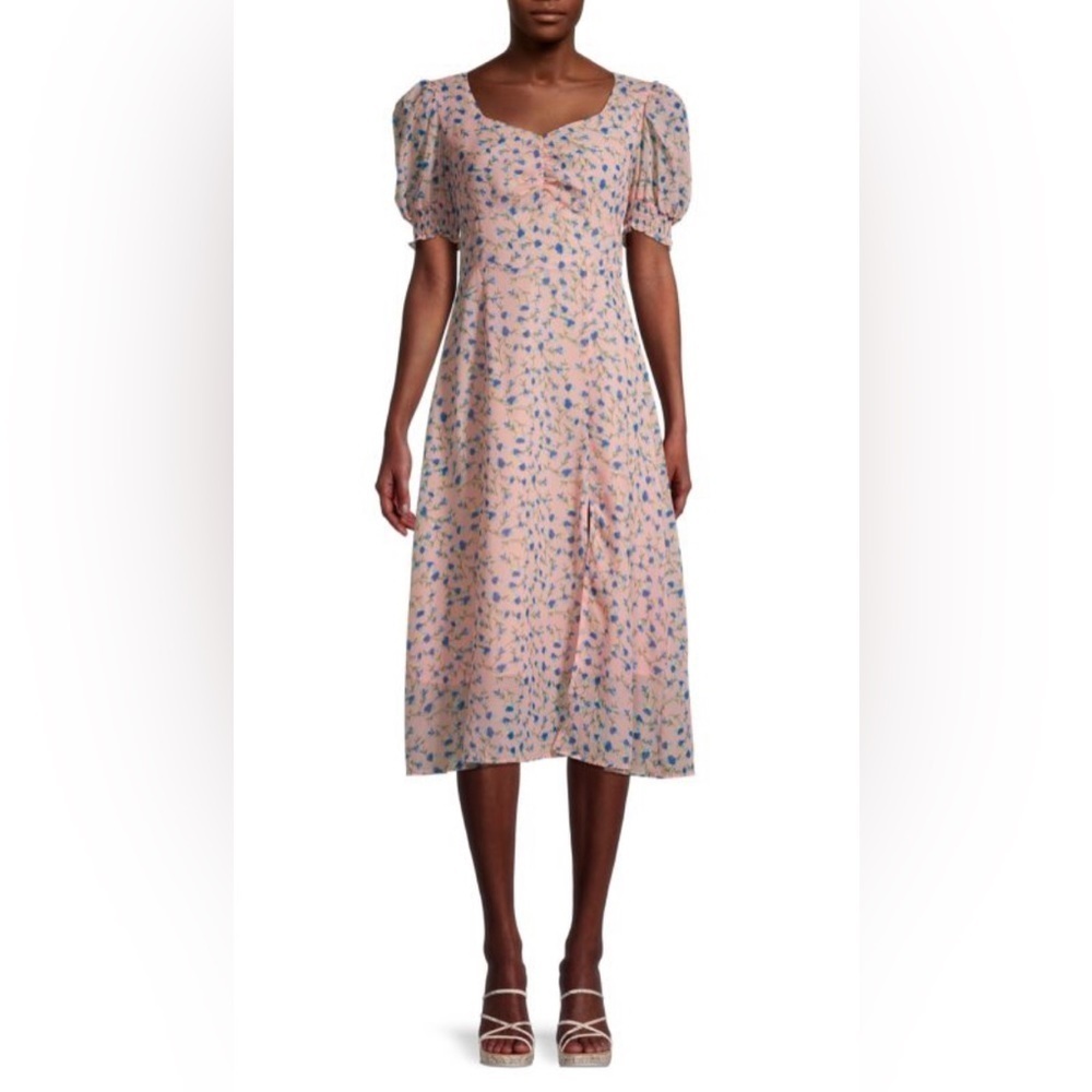 NWT AVANTLOOK Puff Sleeve Square Collar Split Floral‎ Print Dress, Size L